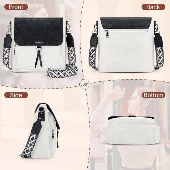 🆕 Women White PU Leather Crossbody Purses Adjustable Wide Strap Shouler Bag - Picture 6 of 8